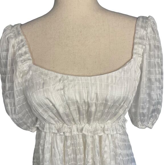 Majorelle Lisa Lined Mini Dress Tie Back Elbow Sleeves White Lurex Small - Picture 11 of 12
